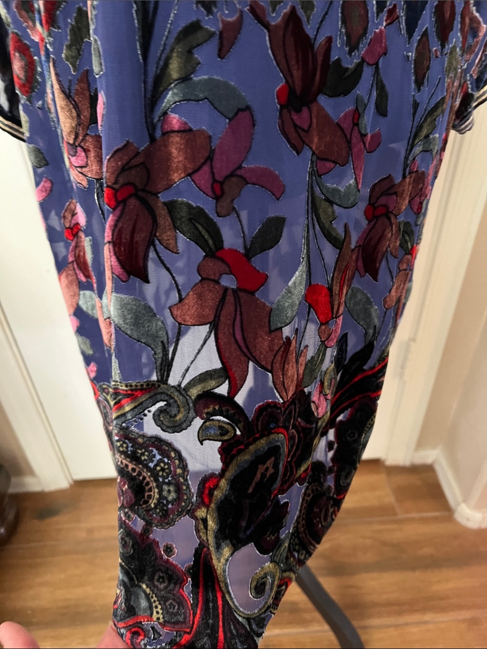 Johnny Was Navy Velvet Embroidered Floral Mini Dress - Picture 3 of 6